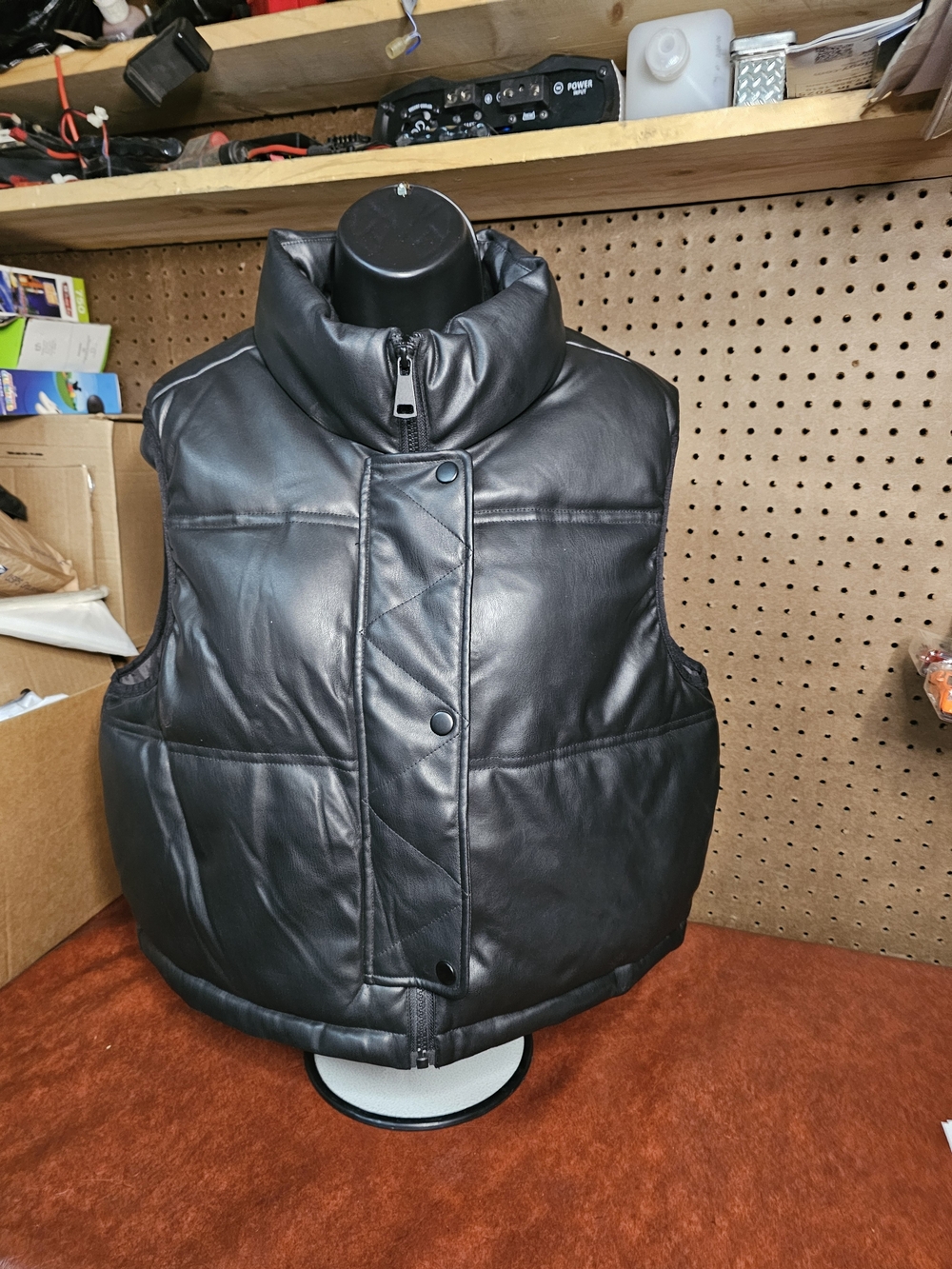 Ci Sono by Cavalini Faux Leather Black Puffer Vest XLG